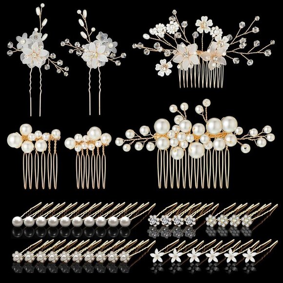 Bridal Hair Accessories Set 40 Pieces Wedding Pins Flowers Pearls Crystals main image 6